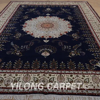 Yilong 11'x15' turkų vilnos storas kilimas juoda ir smėlio spalvos išskirtinį vilnos, šilko persų kilimas (1512)