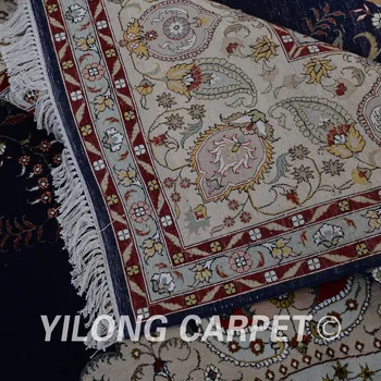 Yilong 11'x15' turkų vilnos storas kilimas juoda ir smėlio spalvos išskirtinį vilnos, šilko persų kilimas (1512)