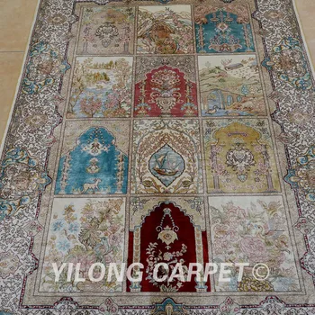 Yilong 3'x4.5' Antikvariniai rankomis rišti šilko mėlyna tabriz kilimų išskirtinį rytietiškų kilimėlių pigiai (0581)