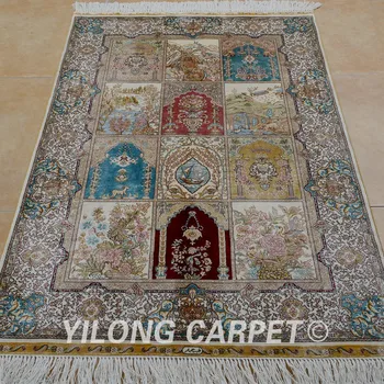 Yilong 3'x4.5' Antikvariniai rankomis rišti šilko mėlyna tabriz kilimų išskirtinį rytietiškų kilimėlių pigiai (0581)