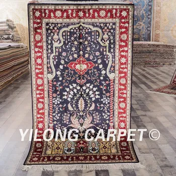 YILONG 3'x5' rytietiški rankų darbo namuose kilimas, rankomis rišti šilko mėlyna persų kilimai (YHW339B3x5)
