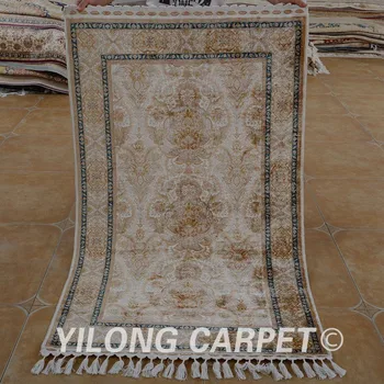 Yilong 3'x5' Rytų šilko kilimas, smėlio spalvos rankų darbo išskirtinį mažų šilko gėlių persų kilimai (1530)