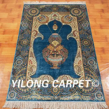 YILONG 4'x6' rankų darbo šilko persų kilimų mėlynas tonas išskirtinį rytietiškų plotas kilimas (ML092A4x6)