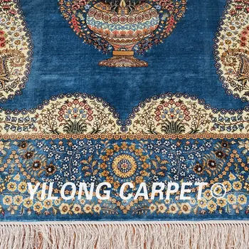 YILONG 4'x6' rankų darbo šilko persų kilimų mėlynas tonas išskirtinį rytietiškų plotas kilimas (ML092A4x6)
