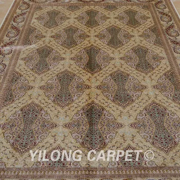 Yilong 5.5'x8' Rankų darbo kilimų stačiakampio smėlio spalvos rankų darbo gryno šilko kilimai (1110)