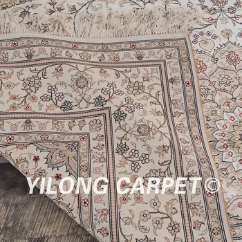YILONG 6'x9' qum šilko kilimų vantage prabangus gėlių balta ir smėlio spalvos persų šilko kilimas (YHW036B6x9)