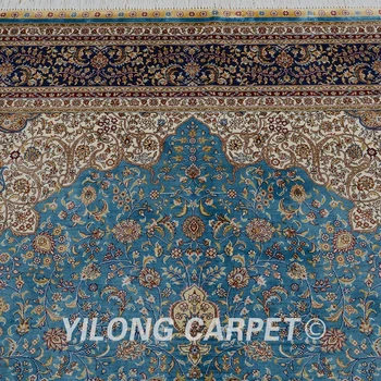 Yilong 6'x9' Vertus, rišti mėlyna persų šilko kilimų kashan šilko kilimas (0257)