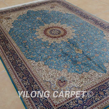 Yilong 6'x9' Vertus, rišti mėlyna persų šilko kilimų kashan šilko kilimas (0257)