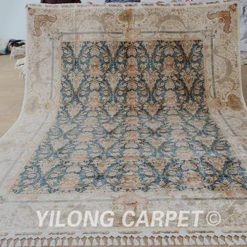 Yilong 8.5'x11.6' Hereke rytietiškų kilimų didelių senovinių žalia turkų rankų darbo kilimų (1655)