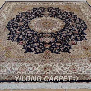 Yilong 8'x10' Vantage rankų darbo šilko persų kilimas antikvariniai medallion persų šilko kilimas (0813)