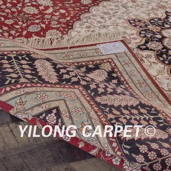 Yilong 9'x12' Qum šilko kilimas didelį raudoną rankų darbo persų šilko kilimų vieną mazgų (SL69B9x12)