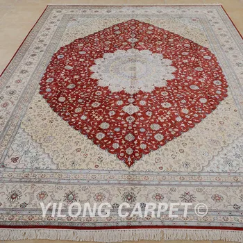 Yilong 9'x12' Senovinių klasikinių persų kilimas didelis raudonas medallion vantage tradicinių kilimų dizaino (0901)