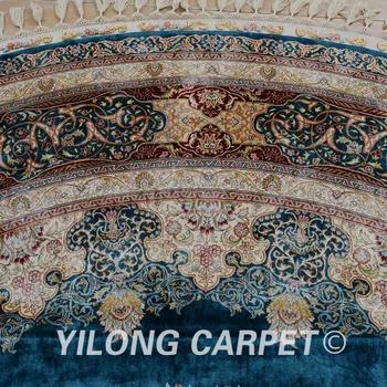 Yilong 9'x9' persų šilko kilimų išskirtinį mėlyna medallion rankomis rišti turkijos apvalus kilimas (1614)