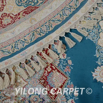 Yilong 9'x9' persų šilko kilimų išskirtinį mėlyna medallion rankomis rišti turkijos apvalus kilimas (1614)