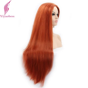 Yiyaobess Tiesiai Sintetinių Nėriniai Priekiniai Perukas Ilgai Oranžinė Plaukų Atsparus Karščiui Afrikos Amerikos Nėriniai Priekinio Perukai Moterims