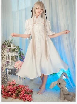 Yosuga no Sora Sora Kasugano Cosplay Kostiumas Helovinas Lady Baltos Medvilnės Saldus Lolita Dress Pilka Katytė merginos ilga balta suknelė