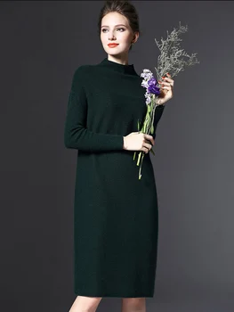 YSMARKET Moterų Atsitiktinis Mados Megztinis Suknelė Rudens Žiemos vientisos Spalvos Mezgimo Suknelės Plius Dydžio Prarasti Ponios Suknelė E5163