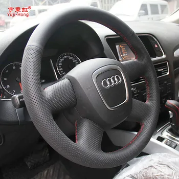 Yuji-Honkongas Dirbtinė Oda Automobilių Vairo Apima Atveju Audi Senas A4 B7 B8 A6 C6 audi Q5 Q7 Ranka prisiūta Dangtelis Juodas