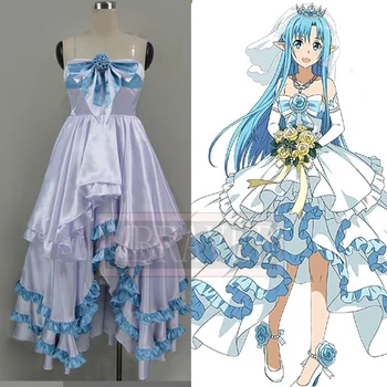 Yuuki Asuna Cosplay Kardas Meno Internete ALO SAN Undine Anime Baltos ir Mėlynos spalvos Kostiumas Suknelė