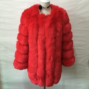 ZADORIN S-4XL Žiemos Prabanga Dirbtiniais Fox Fur Coat Plonas Ilgas Rožinė Raudona Mėlyna Dirbtiniais Kailiais Striukė Moterims Padirbtų Kailių Paltai manteau fourrure