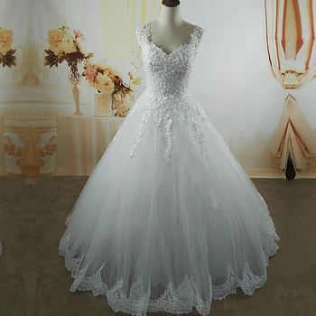 ZJ9076-C 2016 2017 Balto Dramblio kaulo perlai Vestuvių Suknelės su nėriniais apačioje nuotakos suknelė plius dydis 2-26W