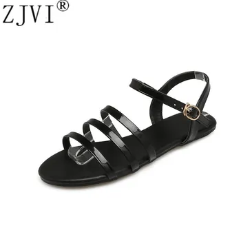 ZJVI moteris mados butas su sandalai moterims iki 2018 m. vasaros gladiatorių batai moteriški patentų PU sandalai moteriška elegantiška juoda raudona sandalas