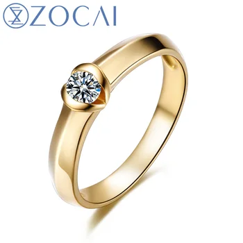 ZOCAI Solitaire Sužadėtuvių Žiedas Juosta 0.12 CT Kanalo nustatymas Diamond Solid18K Geltonos Aukso W04091
