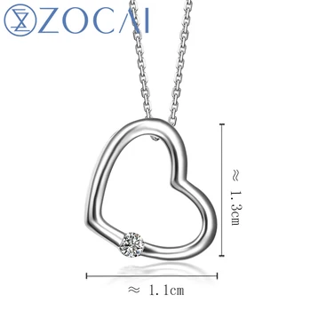 ZOCAI Širdies Formos 18K Rose Gold Natūralus 0.03 CT Sertifikuota Deimantų Pakabukas su 925 Sidabro Grandinės Karoliai D00505