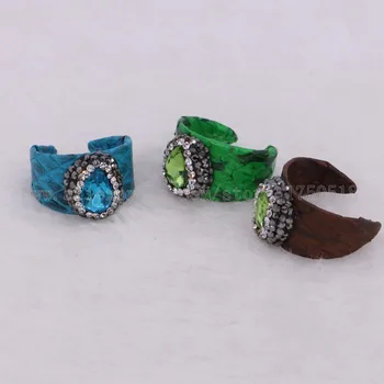 Įvairių spalvų snakeskin žiedai bling akmens spalvos žiedų reguliuojamas retro boho didmeninės mados druzy papuošalai moterims 2162