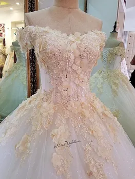 Šampanas, Gėlės Turkija Senovinių Vestuvių Suknelė iki 2018 m. Reljefiniai Kamuolys Suknelė Nuotakos Suknelės Vestido de Noiva Nėriniai Plius Dydis Vestuvių Suknelės
