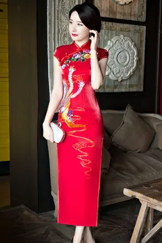 Šanchajaus Istorija 2017 Naujų Pardavimo Ilgai Qipao Kinijos moteriški Drabužiai Cheong-sam Suknelė Phoenix Rašalinis spausdinimas Qipao Moterims
