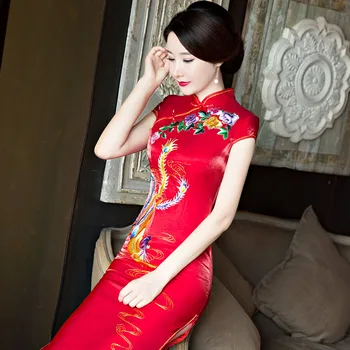 Šanchajaus Istorija 2017 Naujų Pardavimo Ilgai Qipao Kinijos moteriški Drabužiai Cheong-sam Suknelė Phoenix Rašalinis spausdinimas Qipao Moterims