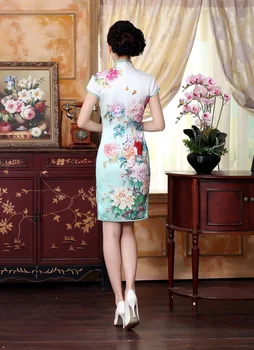 Šanchajaus istorija Aukščiausios kokybės cheongsam dirbtiniais Šilko kinų tradicinė suknelė bijūnas spausdinti cheongsam suknelė