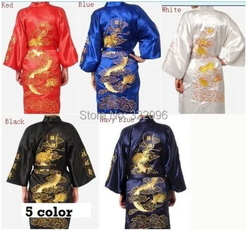Šanchajaus Istorija chalatas kimono vyras hombre Kinijos Cheongsam Vyrų sleepwear Didelis Drakonas Siuvinėjimo Chalatas naktiniai drabužiai Skraiste, 5 spalvų