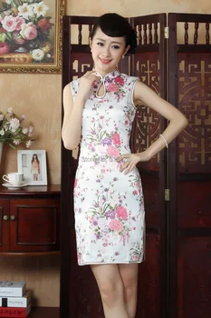 Šanchajaus Istorija naujasis kinijos nacionalinės suknelė spalvinga gėlių spausdinti trumpas cheongsam Dirbtiniais šilko cheongsam kinijos vintage suknelė J502X