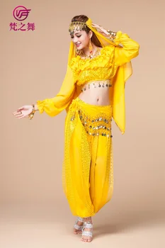 Šifono Pilvo šokio kostiumų arabų, Indijos garsiausių drabužiai dėvėti 2vnt/4pcs/set pilvo šokio kostiumą, vyrius viršuje ir diržas kelnes, T-5082#