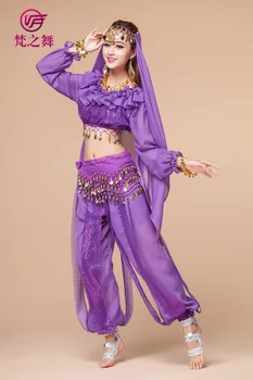 Šifono Pilvo šokio kostiumų arabų, Indijos garsiausių drabužiai dėvėti 2vnt/4pcs/set pilvo šokio kostiumą, vyrius viršuje ir diržas kelnes, T-5082#