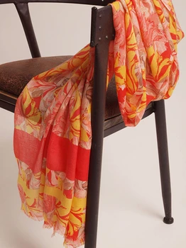 šilko kašmyro mišinys moterų elegantiškas spausdinti plonas šalikai, šaliai, kaklaskarės pashmina skara 65x180cm oranžinė raudona serija