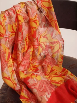 šilko kašmyro mišinys moterų elegantiškas spausdinti plonas šalikai, šaliai, kaklaskarės pashmina skara 65x180cm oranžinė raudona serija