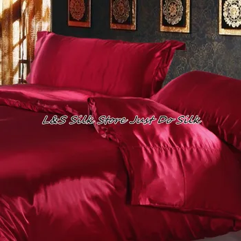 Šilko patalynės komplektai 4pcs prabangus antklode padengti vyno raudona mulberry šilkas dažytų audinių karalius ir karalienė Visiškai Twin ls2129
