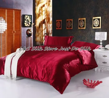 Šilko patalynės komplektai 4pcs prabangus antklode padengti vyno raudona mulberry šilkas dažytų audinių karalius ir karalienė Visiškai Twin ls2129