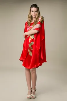 Šilko Satino Suknelė Moterims Šilko Suknelės Natūralaus Šilko Nemokamai Dydis Rankų Darbo Dažytos Suknelė Pasisekė, Raudona Gėlių Spalva Nemokamas Pristatymas