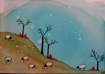 Šiuolaikinio Abstraktaus Animacinių filmų Aliejus, Tapyba, Vaikų Kambario, Namo Apdaila Avių Raudona Krūmai Žiemą Medžiai, mėlynas dangus L Kohler