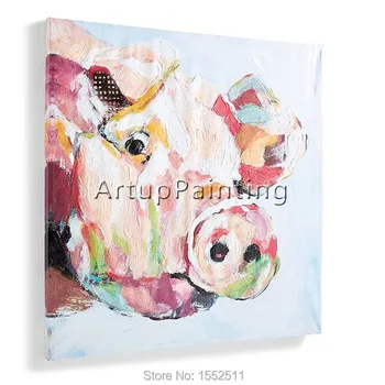 Šiuolaikinio abstraktaus rankomis dažyti aliejus, tapyba posėdžio kambario puošmena gyvūnų kiaulių