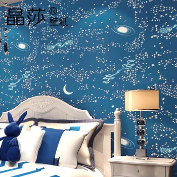 Šiuolaikinė Berniukų Miegamasis Kūdikių Tapetai, neaustiniai Mėlynas Dangus, Žvaigždės, Mėnulis Tapetai, tapetų Ritinį Vaikams RoomLiving Kambaryje Namų Dekoro