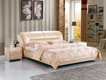 šiuolaikinės nekilnojamojo natūralios odos lova / minkšta lova/dvigule lova karaliaus/karalienės dydžio miegamasis namų baldai ruda spalva+ 2 nakties nuotykių