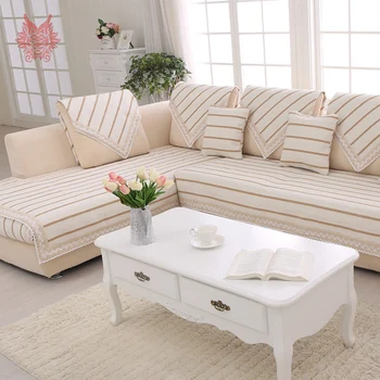 Šiuolaikinės off baltos spalvos rudos spalvos dryžuotas medvilnės skalbiniai, sofos apima nėrinių dekoras sectioanl užvalkalai canape baldai apima SP3617 NEMOKAMA LAIVAS