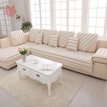 Šiuolaikinės off baltos spalvos rudos spalvos dryžuotas medvilnės skalbiniai, sofos apima nėrinių dekoras sectioanl užvalkalai canape baldai apima SP3617 NEMOKAMA LAIVAS