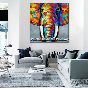 Šiuolaikinės rankomis dažyti aliejus, tapyba kambarį apdaila kabo nuotrauka dramblys