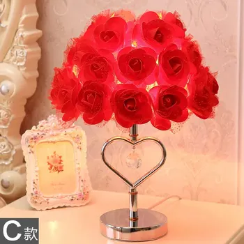 Šiuolaikinės Romantiška Rose Vestuvių Miegamasis Stalo Lempos Audinio Gėlės Kūrybos 